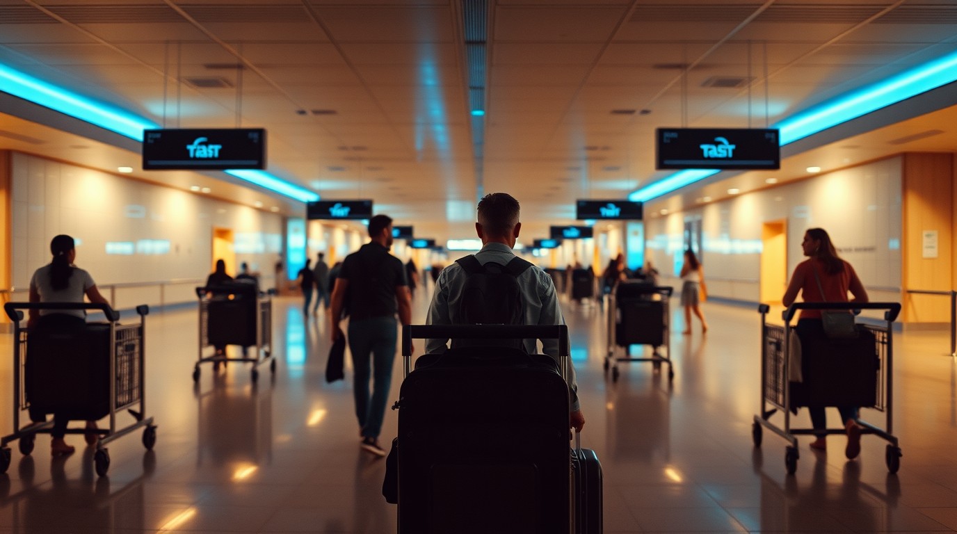 Sala de llegadas del aeropuerto de Cancún con pasajeros, turismo aéreo en descenso