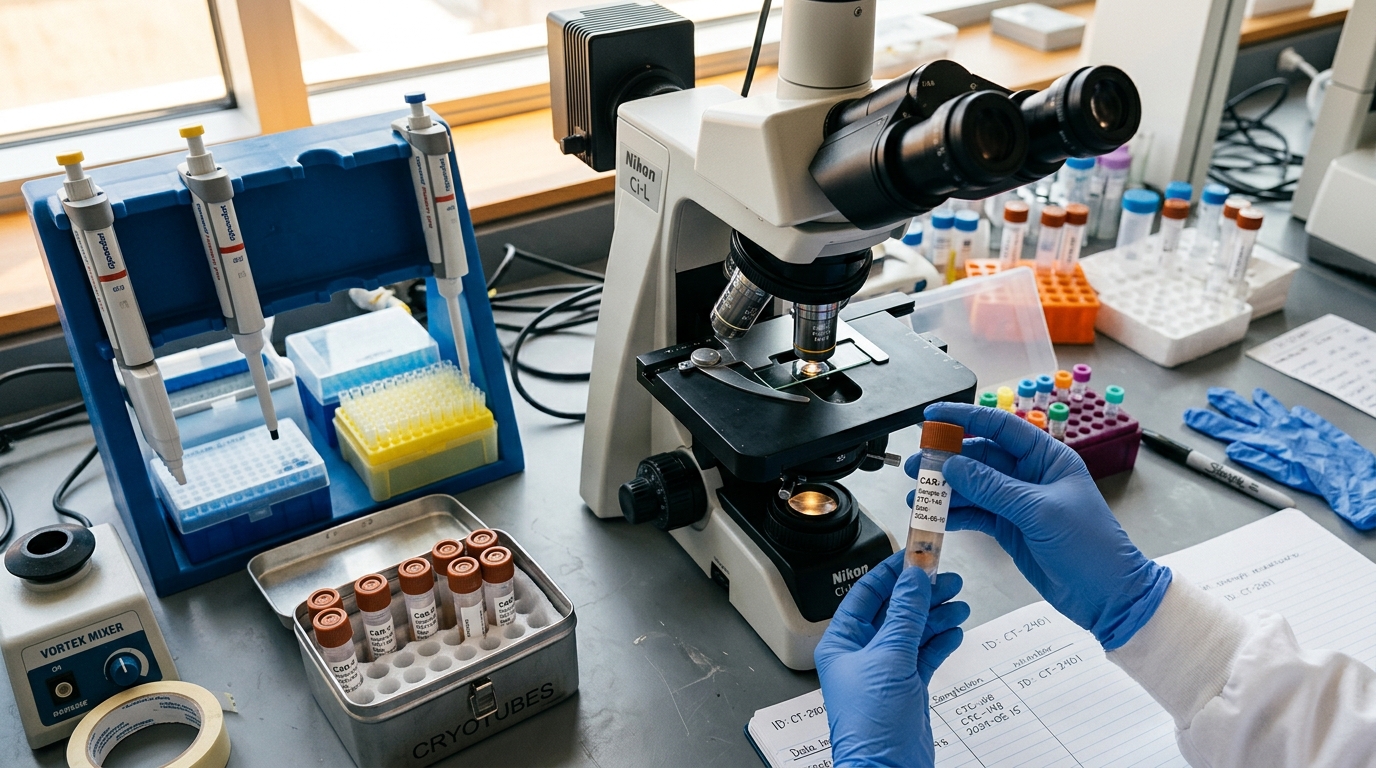 Investigación de terapias CAR-T in vivo en un laboratorio con tubos de muestra