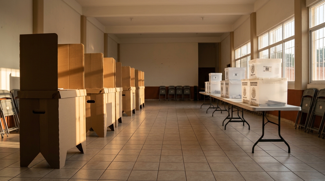 Urna y boletas electorales en un centro de votación rumbo al proceso electoral 2027
